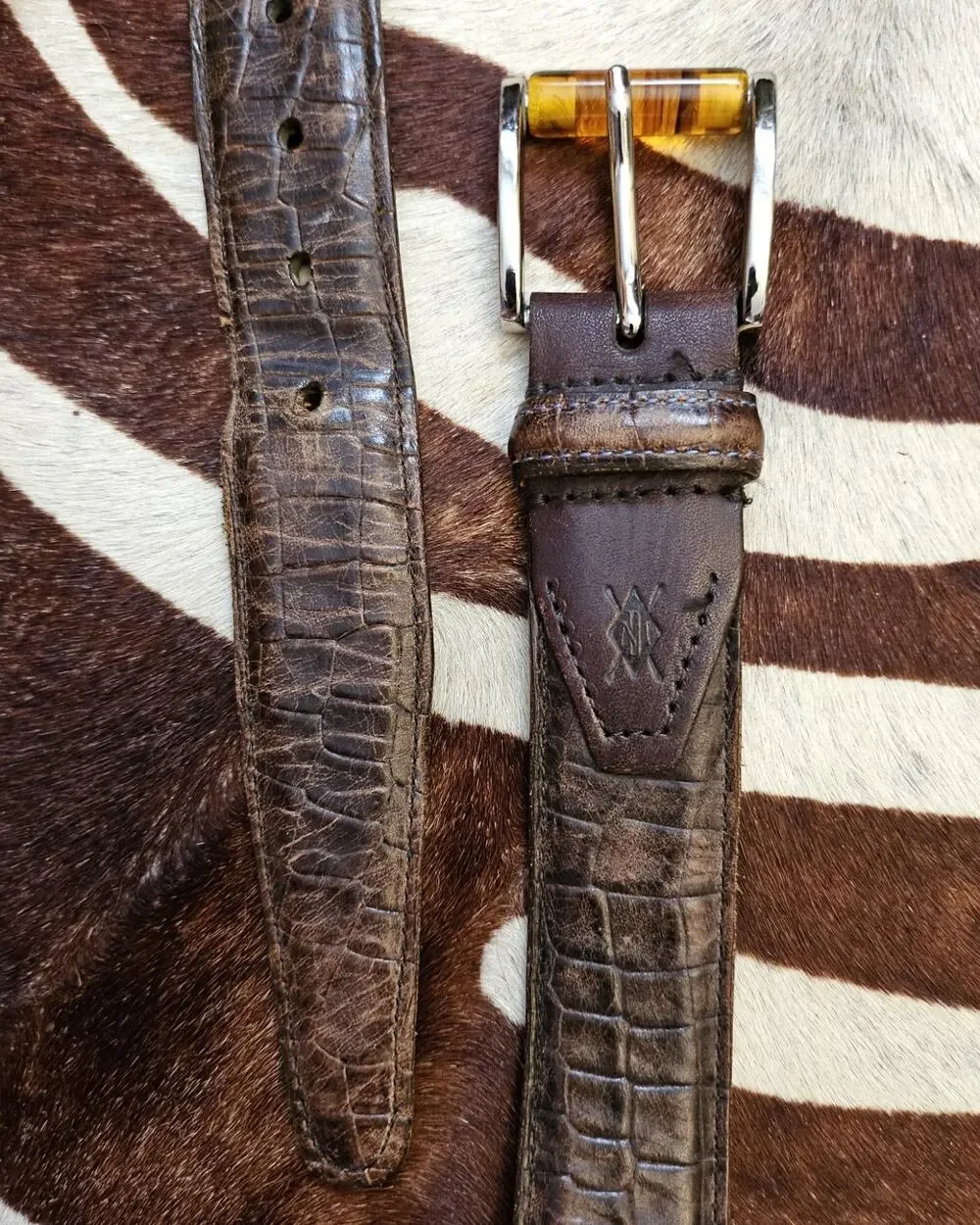 Martin Dingman Alligator Grain Italian Calfskin Leather Belt Sz 40 Handmade USA